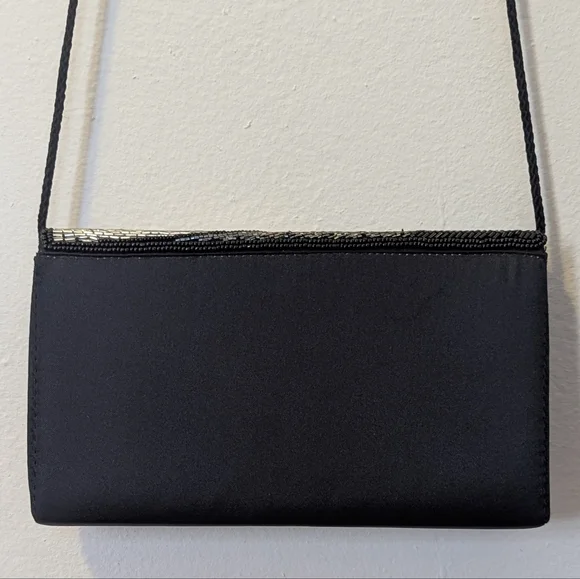 70s-80s Elegant Black and Silver Beaded Evening Bag/Clutch - Picture 5 of 8
